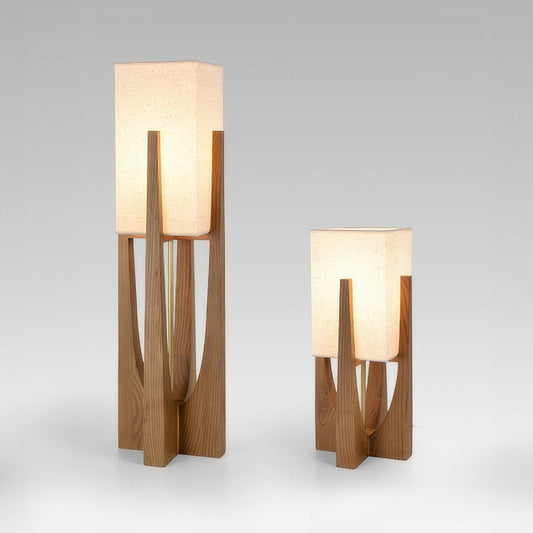Japanse Walnoot Vloerlamp – Minimalistische Staande Lamp met Katoen-Linnen Kap | Warm Licht & Tricolor Verlichting
