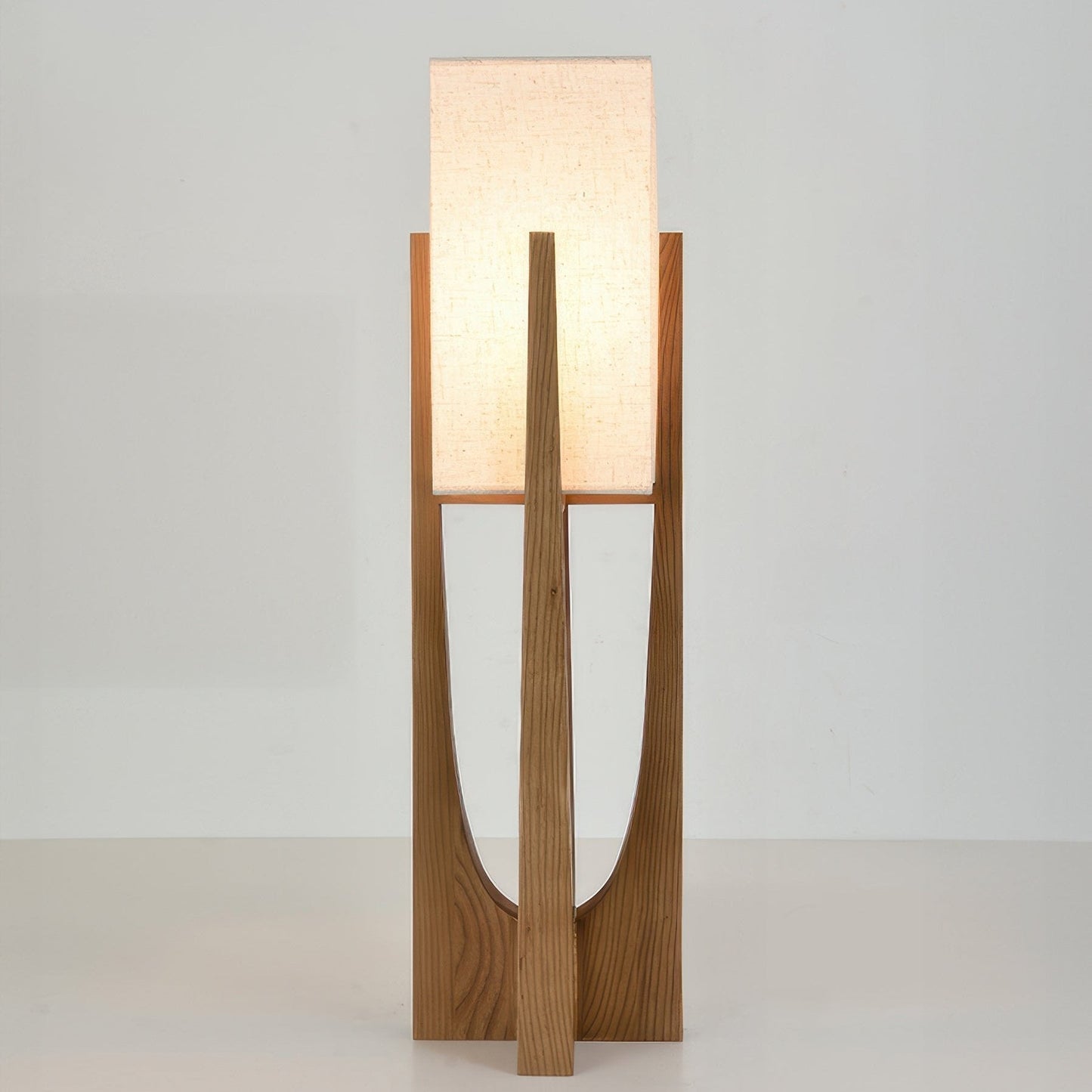 Japanse Walnoot Vloerlamp – Minimalistische Staande Lamp met Katoen-Linnen Kap | Warm Licht & Tricolor Verlichting