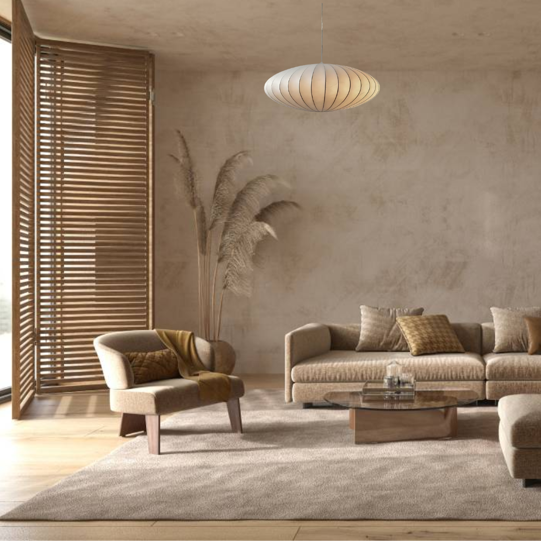 Japandi hanglamp zijde – klassieke designlamp met serene uitstraling en moderne elegantie