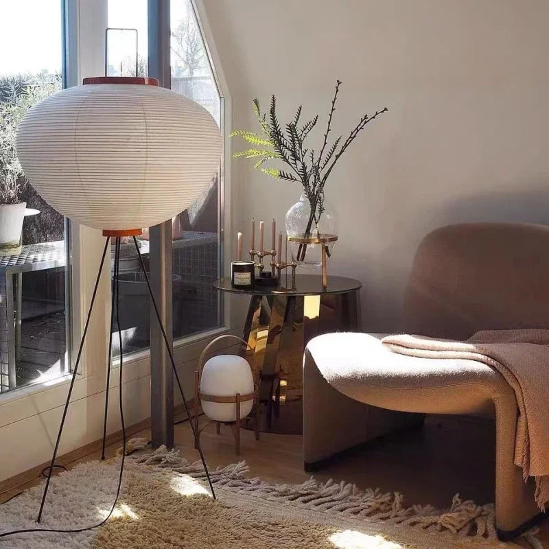 ZenGlow Wabi Sabi Vloerlamp – Vintage Staande Lamp met Rijstpapieren Kap | Minimalistisch Design & Warme Sfeerverlichting