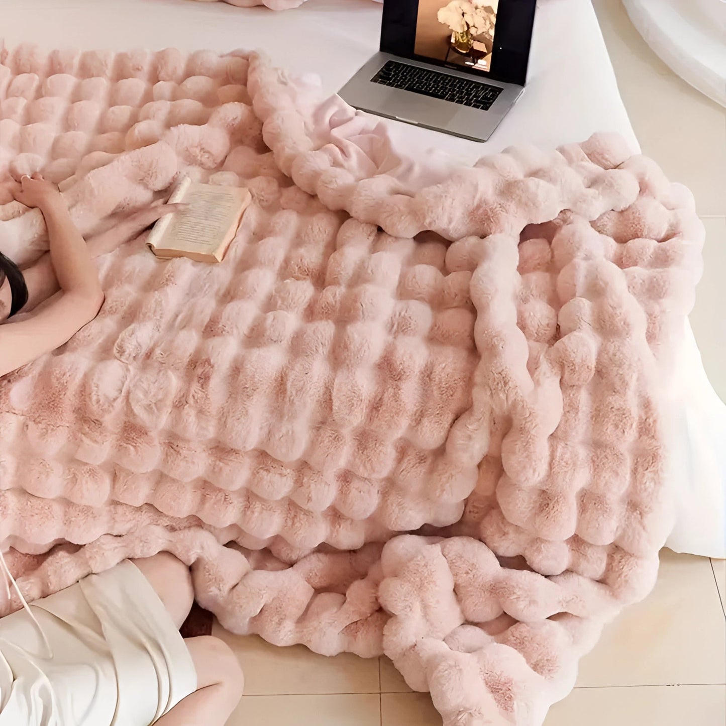 Ultra-Zachte Chunky Knit Verzwaringsdeken – Luxe Faux Fur Plaid voor Ontspanning & Stijl | Ademend & Comfortabel