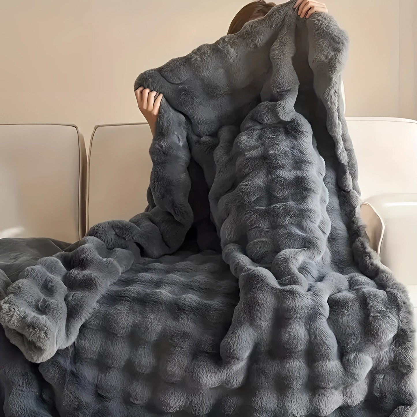 Ultra-Zachte Chunky Knit Verzwaringsdeken – Luxe Faux Fur Plaid voor Ontspanning & Stijl | Ademend & Comfortabel
