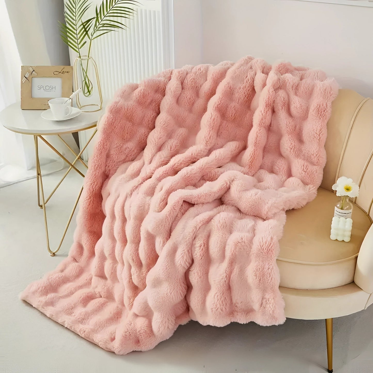 Ultra-Zachte Chunky Knit Verzwaringsdeken – Luxe Faux Fur Plaid voor Ontspanning & Stijl | Ademend & Comfortabel