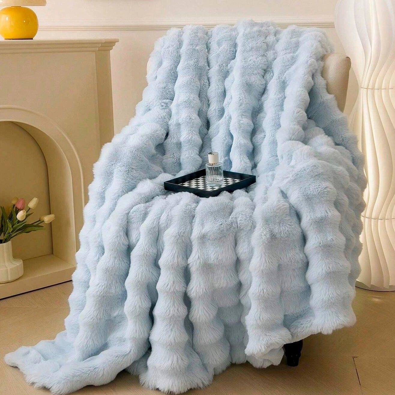 Ultra-Zachte Chunky Knit Verzwaringsdeken – Luxe Faux Fur Plaid voor Ontspanning & Stijl | Ademend & Comfortabel