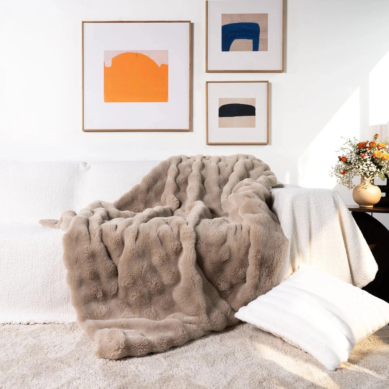 Ultra-Zachte Chunky Knit Verzwaringsdeken – Luxe Faux Fur Plaid voor Ontspanning & Stijl | Ademend & Comfortabel