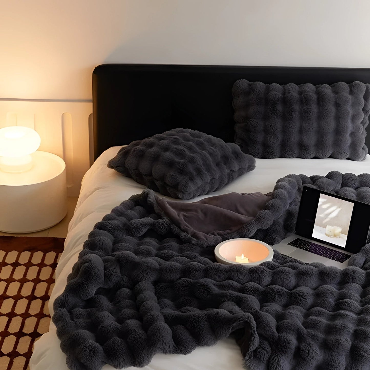 Ultra-Zachte Chunky Knit Verzwaringsdeken – Luxe Faux Fur Plaid voor Ontspanning & Stijl | Ademend & Comfortabel