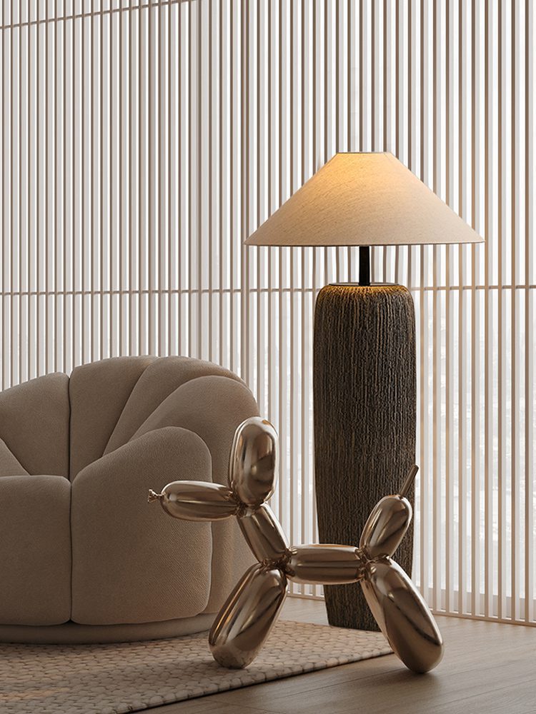 Weathered Wood Vloerlamp – Rustieke Staande Lamp met Stoffen Kap | Landelijk Design & Warme Sfeer