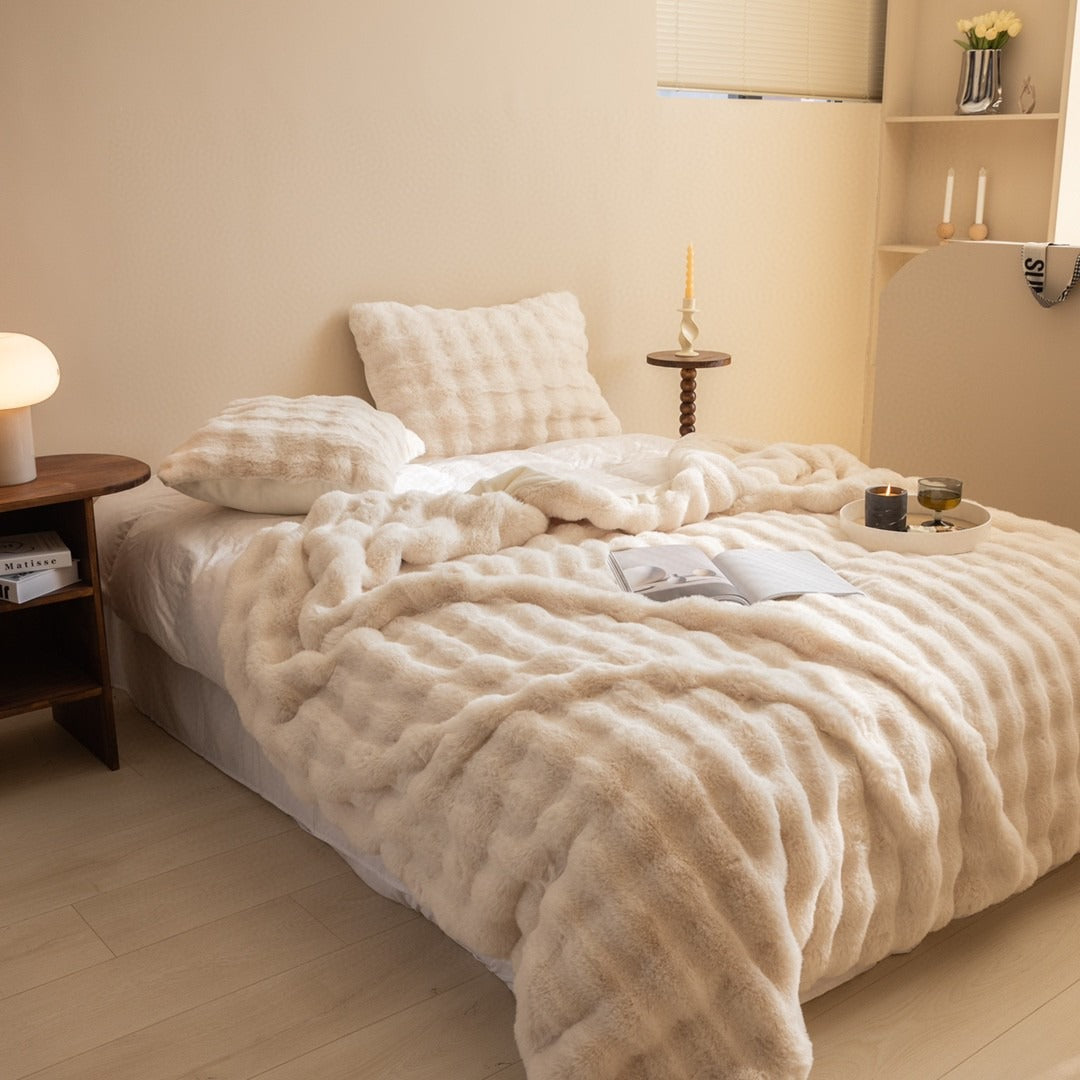 Ultra-Zachte Chunky Knit Verzwaringsdeken – Luxe Faux Fur Plaid voor Ontspanning & Stijl | Ademend & Comfortabel