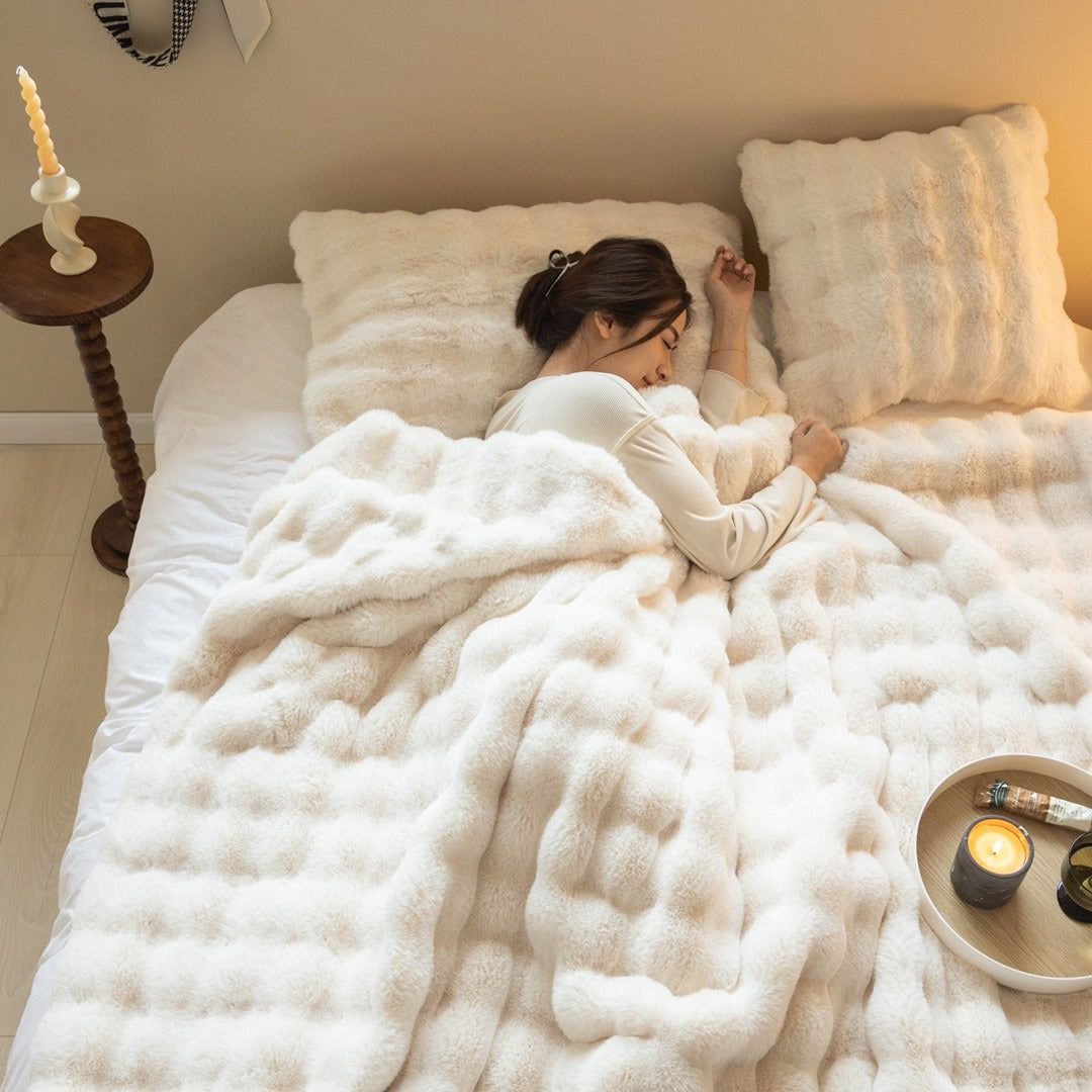 Ultra-Zachte Chunky Knit Verzwaringsdeken – Luxe Faux Fur Plaid voor Ontspanning & Stijl | Ademend & Comfortabel