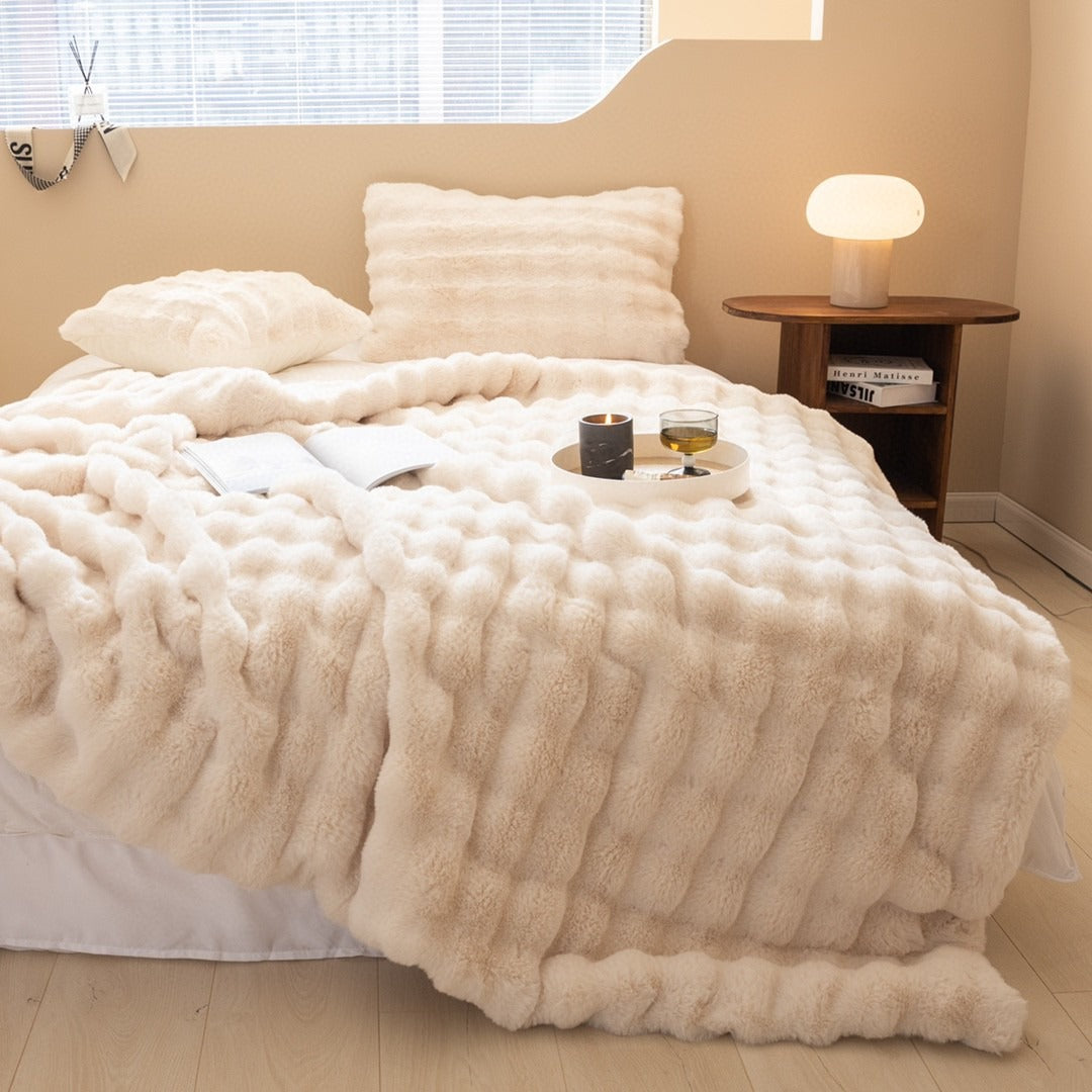 Ultra-Zachte Chunky Knit Verzwaringsdeken – Luxe Faux Fur Plaid voor Ontspanning & Stijl | Ademend & Comfortabel
