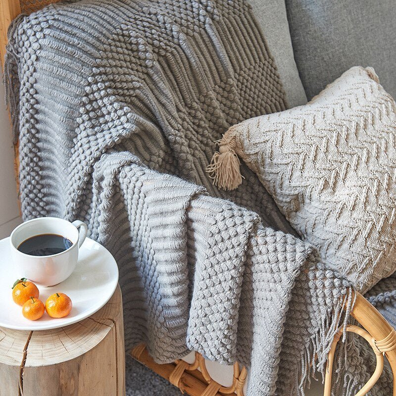 Zachte Gebreide Deken – Scandinavische Sofa & Woonkamer Plaid | Minimalistisch Design & Comfortabele Warmte