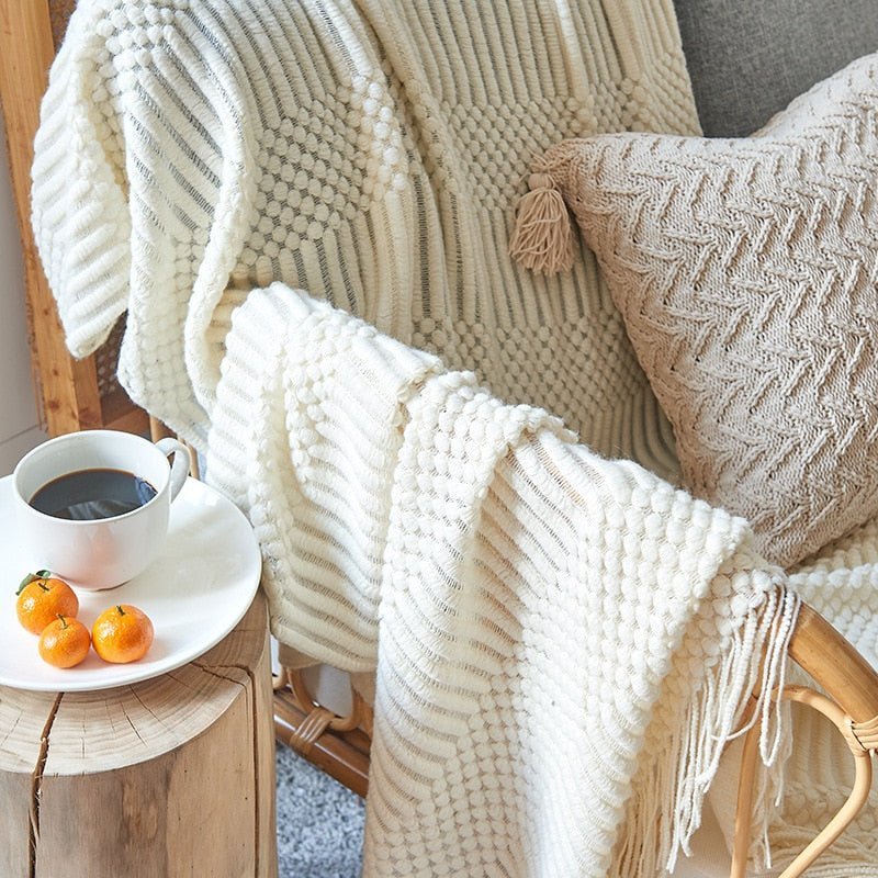 Zachte Gebreide Deken – Scandinavische Sofa & Woonkamer Plaid | Minimalistisch Design & Comfortabele Warmte