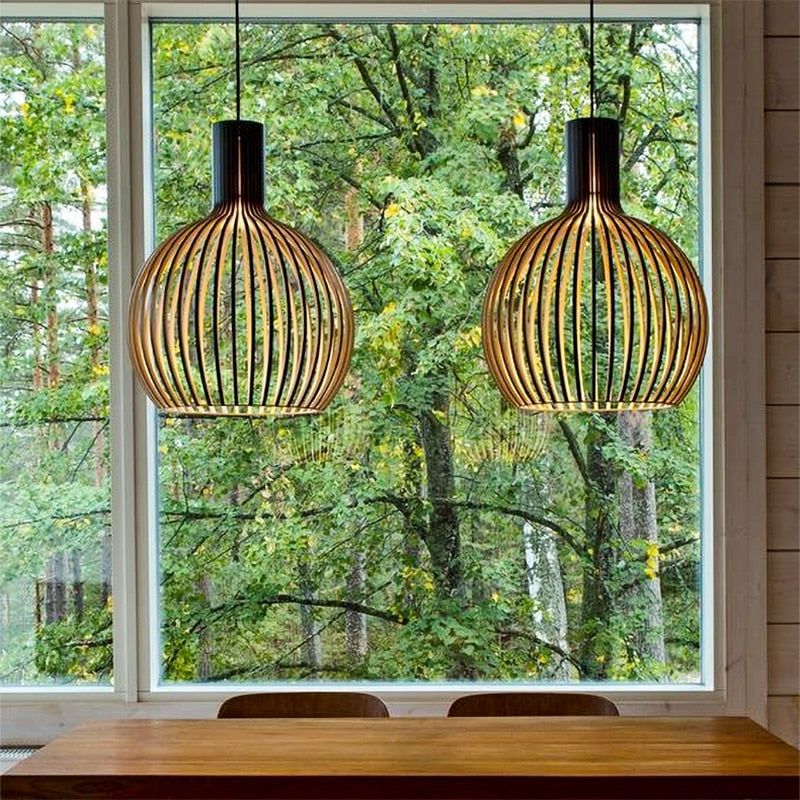 Handgemaakte Houten Hanglamp – Natuurlijke Sfeerverlichting met Verstelbare Hoogte – AuraLuxe