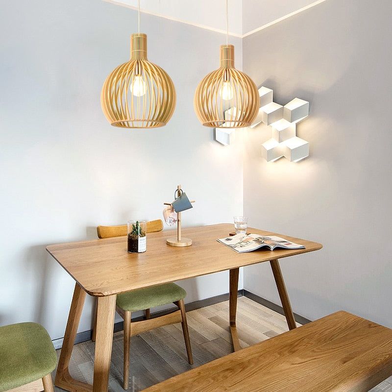 Handgemaakte Houten Hanglamp – Natuurlijke Sfeerverlichting met Verstelbare Hoogte – AuraLuxe